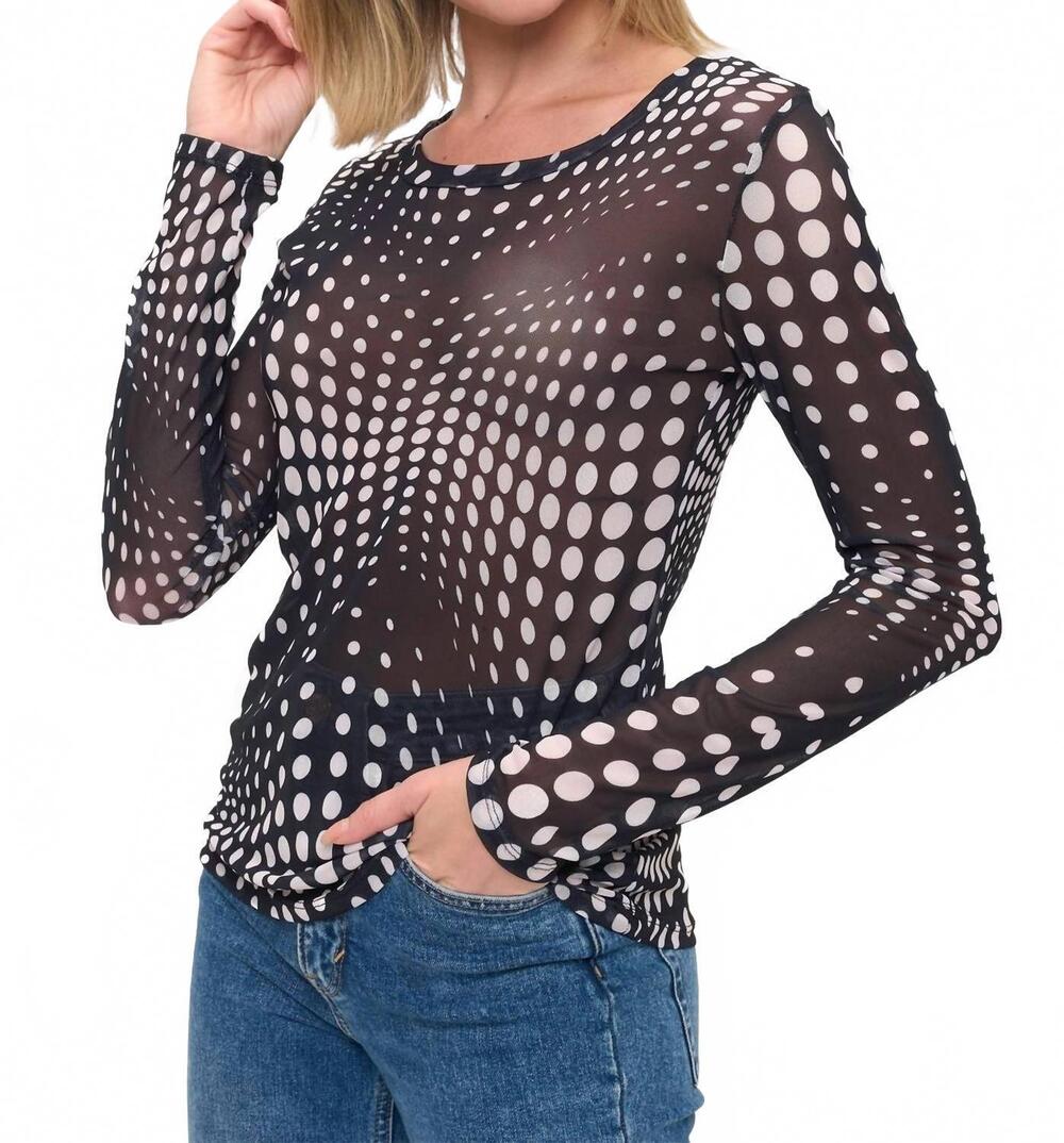 NEW ARIELLA polka dot mesh top in black multi